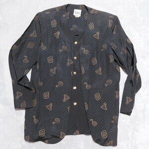 VTG R&M Richards By Karen Kwong 80s Black & Gold Geometric Blouse Blazer Sz 10